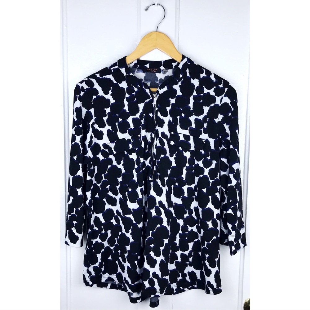 FYLO : size XL : Splotch Patterned Zipper Blouse Top